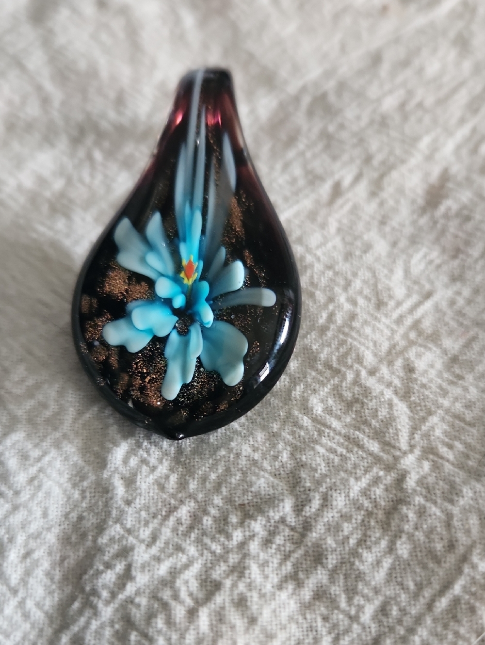 Blue Floral Art Glass Pendant